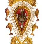 Broche sarde modèle en or 18k avec micro-perles et émail rouge - Sardaigne, Nuorese