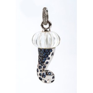 CHANTECLER, CHANTECLER Gold-Cornetto-Anhänger mit Saphiren, Diamanten und Bergkristall -