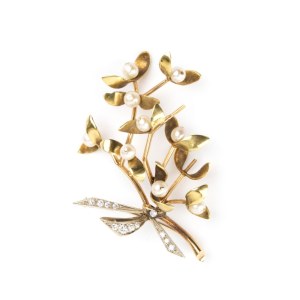 MISSAGLIA, MISSAGLIA Diamond pearl bouquet gold brooch -