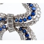 Platinum diamond sapphire ribbon brooch -