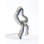 Platinum diamond sapphire ribbon brooch -