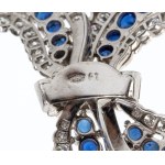 Platinum diamond sapphire ribbon brooch -