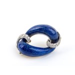 Diamond enamel gold brooch and bracelet -