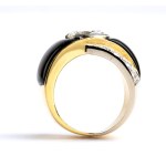 Gold enamel diamond ring - 1980s