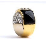 Gold enamel diamond ring - 1980s