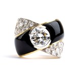 Gold enamel diamond ring - 1980s
