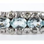 Diamond aquamarine rigid hoop gold bracelet -