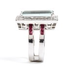 Gold ring with aquamarine, diamonds, and rubies -