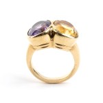 Amethyst citrine quartz gold ring -