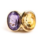 Amethyst citrine quartz gold ring -
