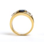 Gold band ring with sapphire and diamonds -