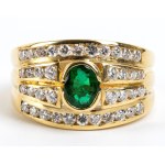 Emerald diamond gold band ring -