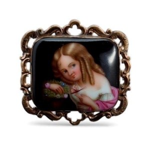 English Victorian gold brooch with porcelain miniature - second half of the 19th century