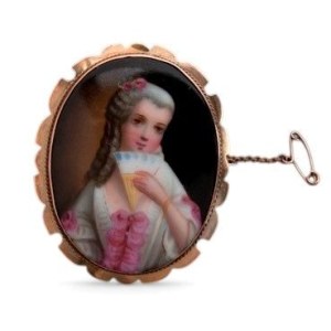 English Victorian gold brooch with porcelain miniature - late 19th century