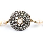 Gold, silver diamonds pearl necklace -