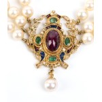 Pearl ruby emerald enamel gold necklace -