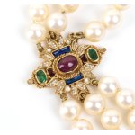 Pearl ruby emerald enamel gold necklace -