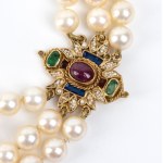 Pearl ruby emerald enamel gold necklace -
