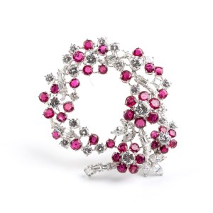 Gold, ruby and diamond garland brooch - 1950s