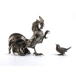 Solid silver rooster and sparrow - Italy, 20th centuries