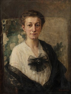 Teodor Axentowicz (1859-1938), Portret damy z broszą