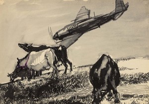 Andrzej Wróblewski (1927-1957), Krowy i samolot / Noworodek (Kompozycja figuralna nr 604), po 10.05.1954