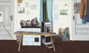 Jarosław Modzelewski (ur. 1955), Martwa natura z pochlapaną ławką, 2001