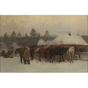 Antoni Piotrowski (1853 Nietulisko Duże near Kunów - 1924 Warsaw), In front of an inn, 1883
