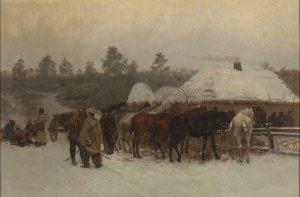 Antoni Piotrowski (1853 Nietulisko Duże k. Kunowa - 1924 Warszawa), Przed karczmą, 1883