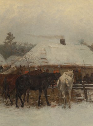 Antoni Piotrowski (1853 Nietulisko Duże k. Kunowa - 1924 Warszawa), Przed karczmą, 1883