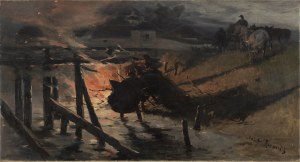 Józef Brandt (1841 Szczebrzeszyn - 1915 Radom), Pożar mostu w kresowym miasteczku, około 1900