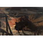 Józef Brandt (1841 Szczebrzeszyn - 1915 Radom), Incendie d'un pont dans une ville frontalière, vers 1900