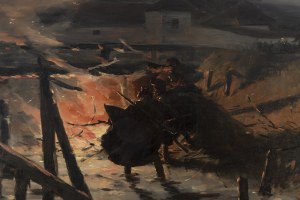 Józef Brandt (1841 Szczebrzeszyn - 1915 Radom), Pożar mostu w kresowym miasteczku, około 1900