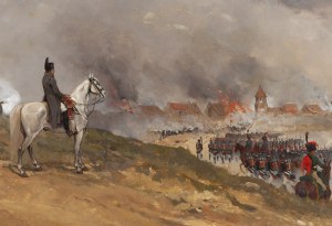 Jan Rosen (1854 Warszawa - 1936 Arlington, Stany Zjednoczone), Napoleon i jego wojsko oglądający płonące miasto, 1909