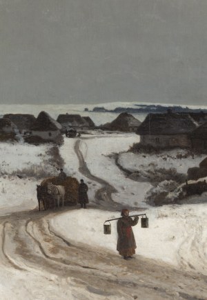 Walery Brochocki (1847 Włocławek - 1923 Warszawa), Pejzaż zimowy z nosiwodą, 1880