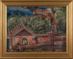 Alfred ABERDAM (1894 - 1963), Krajobraz z kobietą i dzieckiem na ławce, ok. 1930