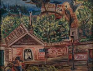 Alfred ABERDAM (1894 - 1963), Krajobraz z kobietą i dzieckiem na ławce, ok. 1930