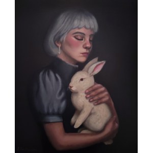 Justyna Gostynska, Tenderness I - a woman with a rabbit, from the series Compassion, 2025