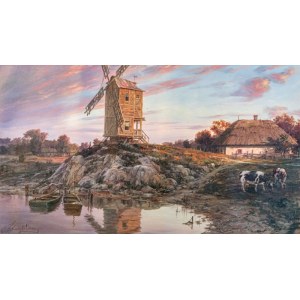 Valery Chernenko, Landscape with a mill, 2022