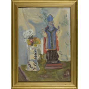 Emil KRCHA (1894-1972), MARTWA NATURA Z FIGURKĄ ŚW. AMBROŻEGO