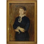 Witold PRUSZKOWSKI (1846-1896), PORTRET MŁODEJ KOBIETY W CIEMNOGRANATOWEJ SUKNI