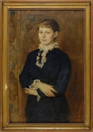 Witold PRUSZKOWSKI (1846-1896), PORTRET MŁODEJ KOBIETY W CIEMNOGRANATOWEJ SUKNI