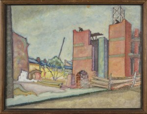 Leon GETZ (1896-1971), PEJZAŻ MIEJSKI Z ROBOTNIKAMI NA BUDOWIE