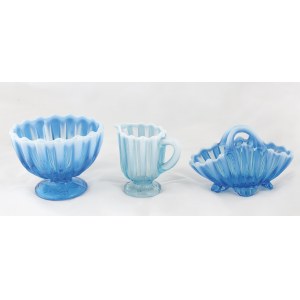 BASKET, PLATTER AND CREAMER BLUE PEARLINE GEORGE DAVIDSON