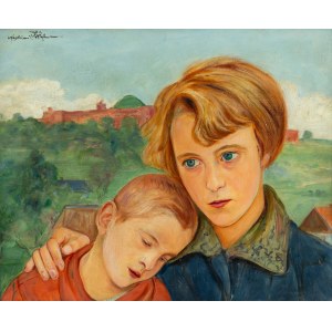 Wlastimil Hofman (1881 Prague - 1970 Szklarska Poreba), Couple of children against the background of Kosciuszko Mound, 1923.
