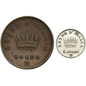 Set, Italy, Kingdom of Italy, Napoleon I, Soldo and 5 Soldi Milan (2 pcs.)