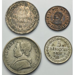 Sada, Cirkevný štát, Vatikán, Pius IX, 1 Centesimo, 5 Baiocchi, 10 Baiocchi a 20 Baiocchi (4 kusy).