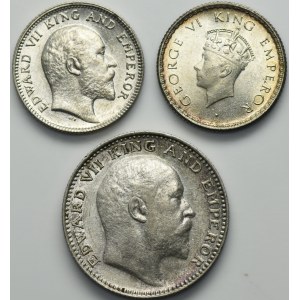 Set, India, British India, Edward VII and George VI, 1/4 Rupee and 1/2 Rupee (3 pcs.)
