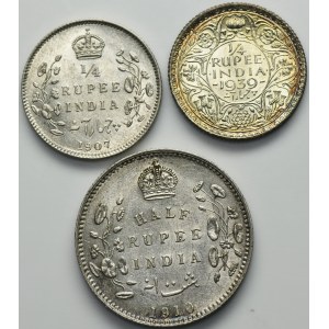 Set, India, British India, Edward VII and George VI, 1/4 Rupee and 1/2 Rupee (3 pcs.)