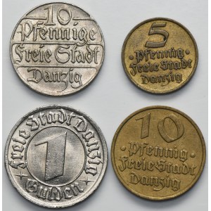 Set, Free City of Danzig, 5 Pfennig, 10 Pfennig and 1 Gulden (4 pcs.)